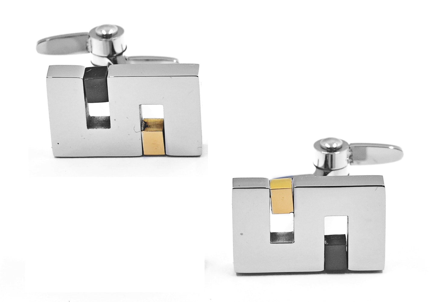 Double Swivel Arms Cuff Links Black Gun Metal fused with 18k Gold Plated Stainless Steel