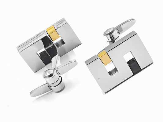 Double Swivel Arms Cuff Links Black Gun Metal fused with 18k Gold Plated Stainless Steel