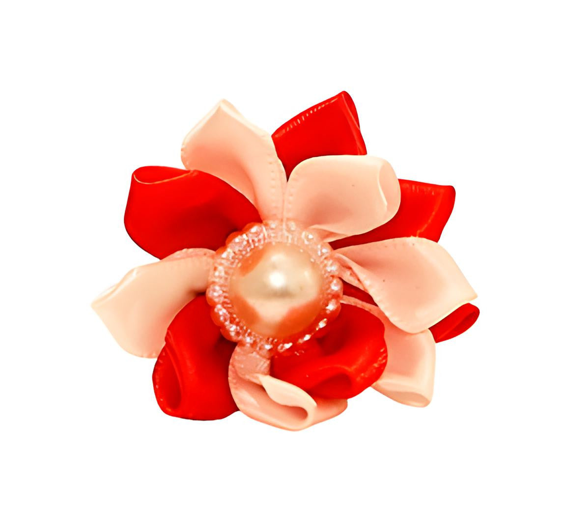 Red and White Fabric Flower Lapel Brooch.