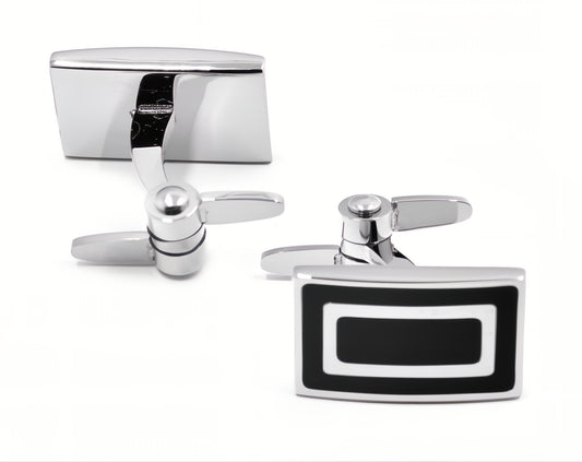 Torqtier Double Swivel Arms Cuff Links for Men Stainless Steel Silver Finish Black Wear