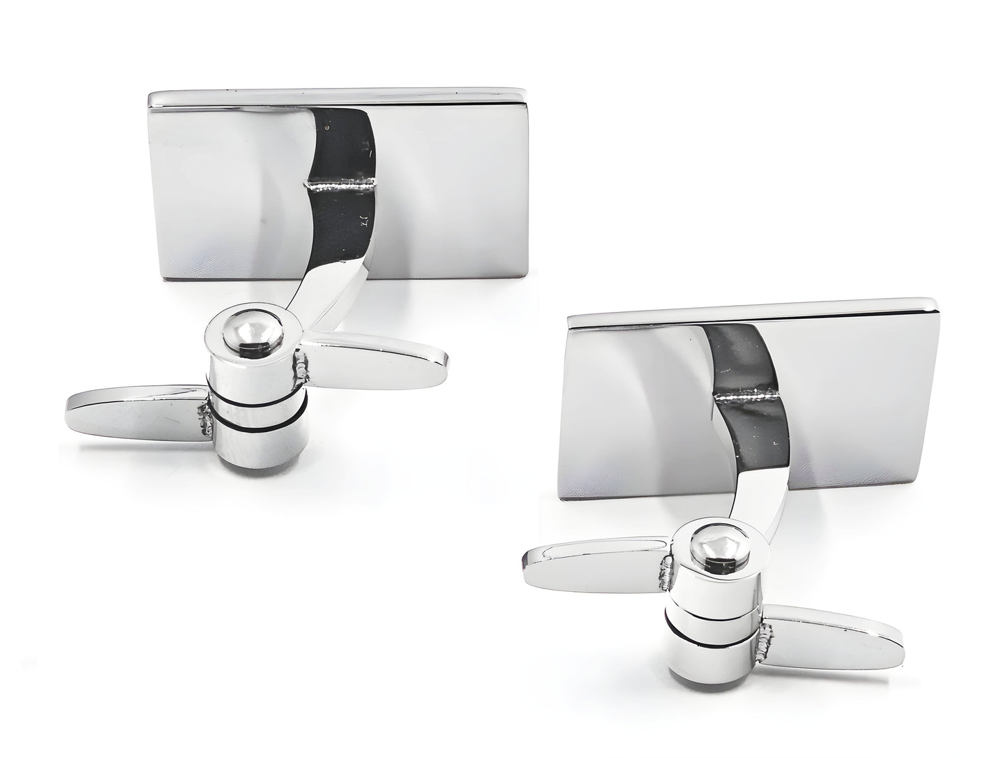 Torqtier Double Swivel Arms Cuff Links for Men Stainless Steel with Black Stripe and Silver Finish