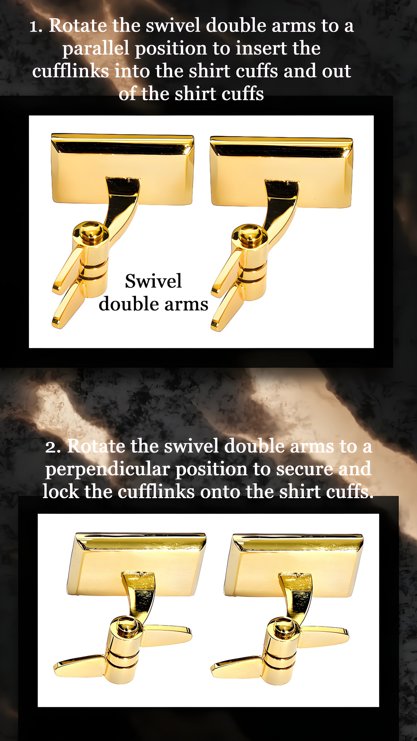 Torqtier Double Swivel Arms Cufflinks for Men 18k Gold Plated for Classic Business Formal Wear