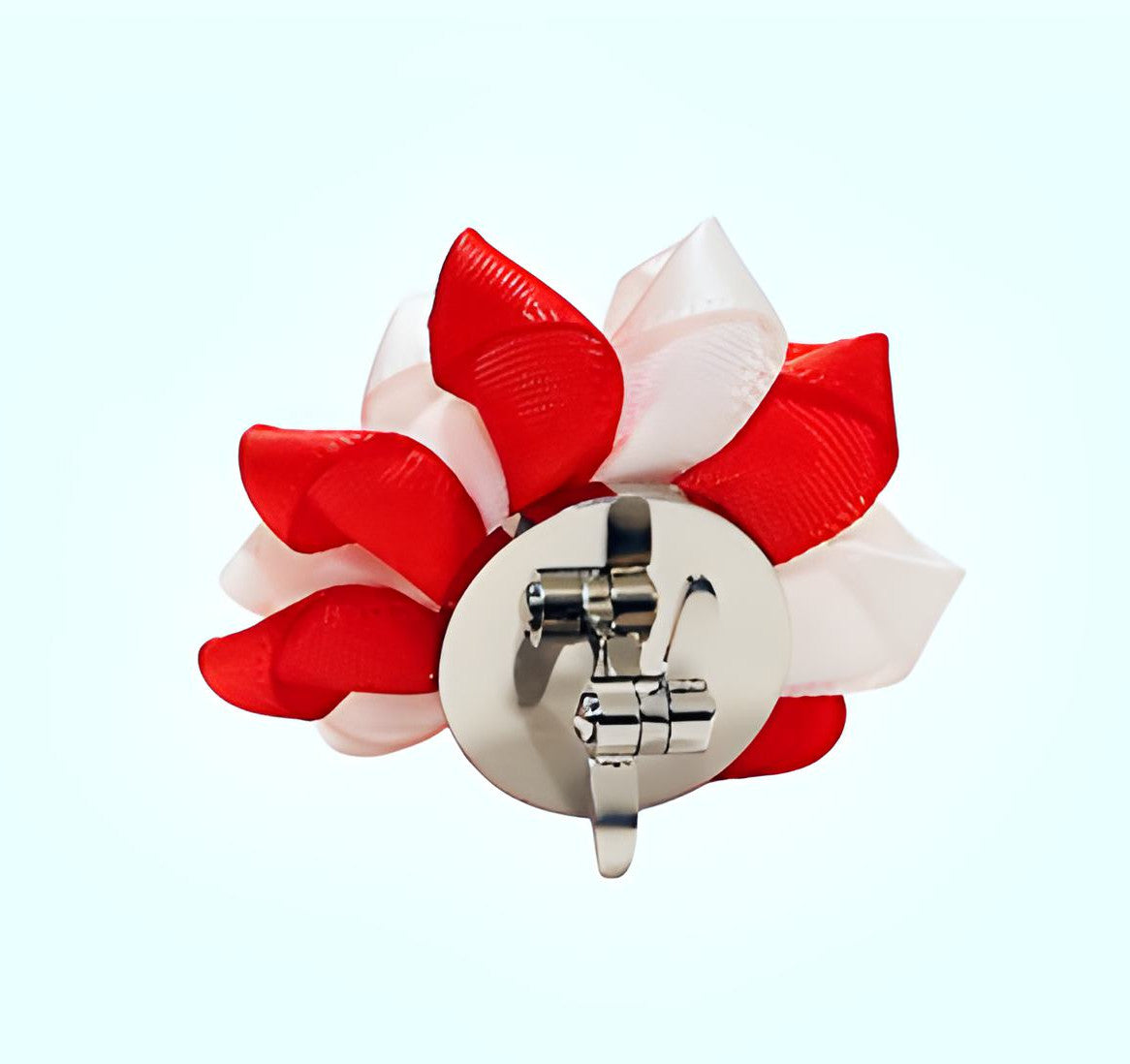 Red and White Fabric Flower Lapel Brooch.