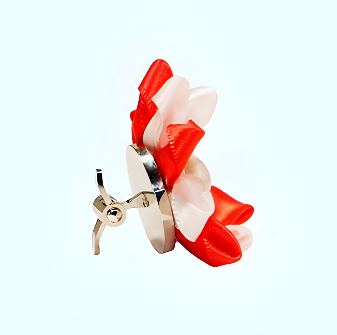 Red and White Fabric Flower Lapel Brooch.