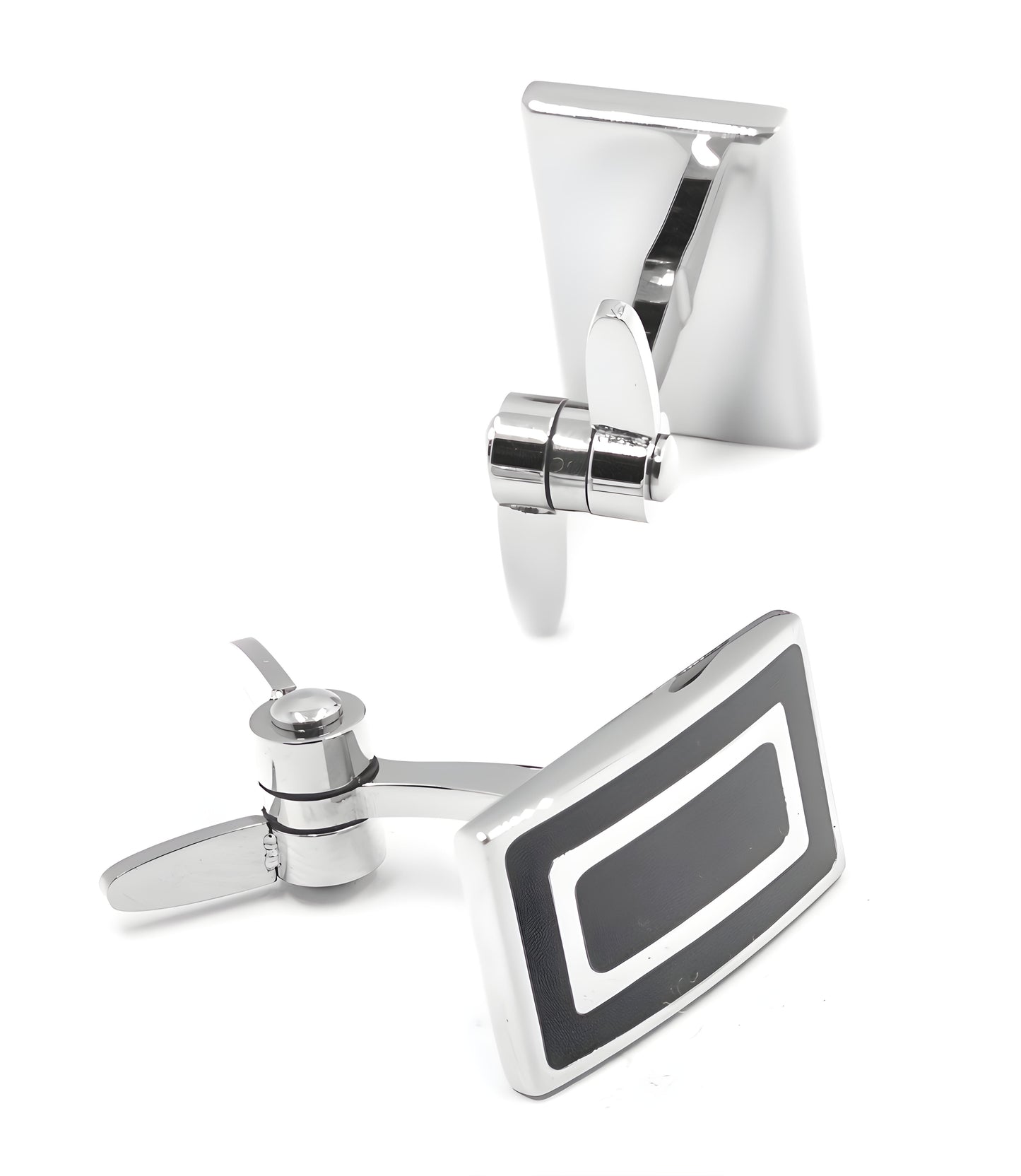 Torqtier Double Swivel Arms Cuff Links for Men Stainless Steel Silver Finish Black Wear