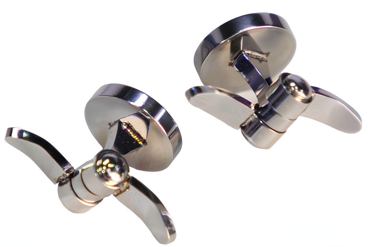 Double Swivel Arms Black Circular Stripe Collar stud Stainless Steel with High Polish Silver Finish