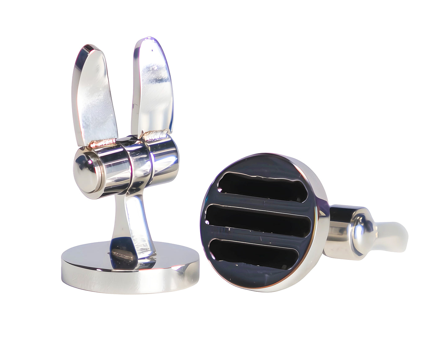 Double Swivel Arms Collar Stud Black Round Stripe Stainless Steel with High polish Silver Finish