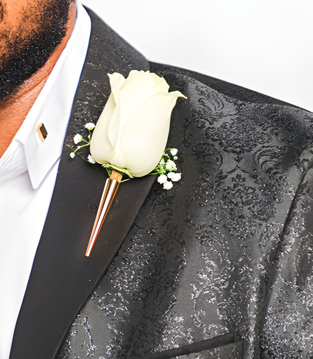 Boutonniere Holder Gold Chrome Metal Lapel